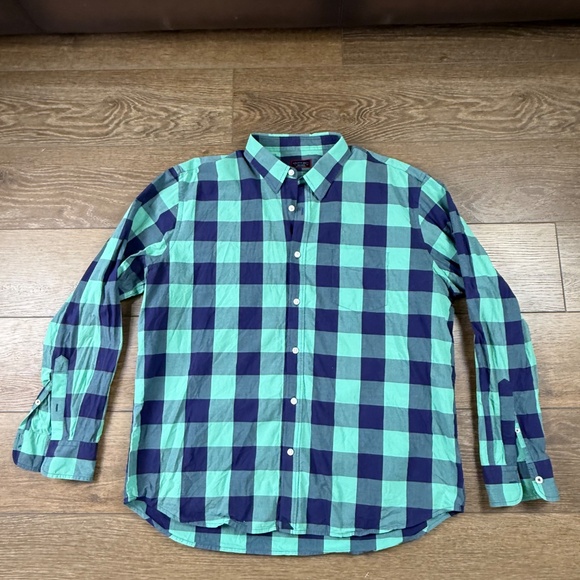 Untuckit Men's Bonardo Button Down Buffalo Plaid Shirt Blue/Green Sz XXL Casual - Picture 2 of 10